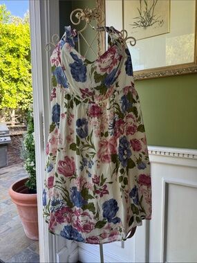 Reformation Cream Sundress with Pink & Blue Floral Print